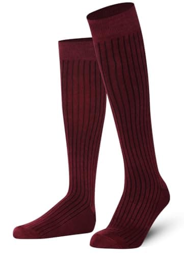 Image of Mysocks Bugrundy Knee High Socks for Women Men Girls - Seamless Toe Plain Long Knee Length Socks - Breathable Cotton Tall Sock Stockings Burgundy Ribbed,4-7