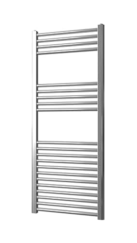 Image of Greened House Chrome Straight Heated Towel Rail 500mm wide x 1200mm high Flat Central Heating Bathroom Towel Radiator