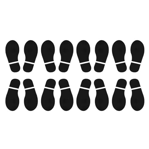 Image of TOP-VIGOR 6x2.5 Inch Footprint Floor Stickers, 8 Pairs Self-Adhesive PVC Footprint Decals for Tile and Smooth Floors, Waterproof Shoe Print Signs for Classroom Hallway Stair Guide, Black