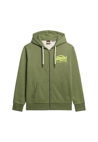 Image of Superdry Men's Neon Vintage Hooded Jacket with Logo Graphic, Thrift Olive Heather, XXL