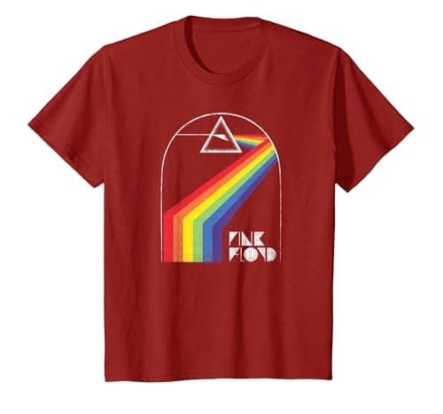Image of Pink Floyd Distressed Dark Side Yellow Brick Road T-Shirt, Youth, Cranberry Red, Medium