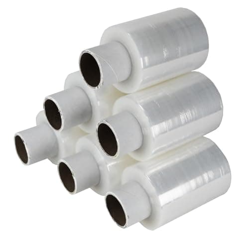 Image of Tezraftaar® 5 x Handy Pallet Wrap Clear Mini Stretch Shrink Cling Film Wrapping Roll for Box Packaging Furniture Industrial Uses 100mm x 150m 17mu