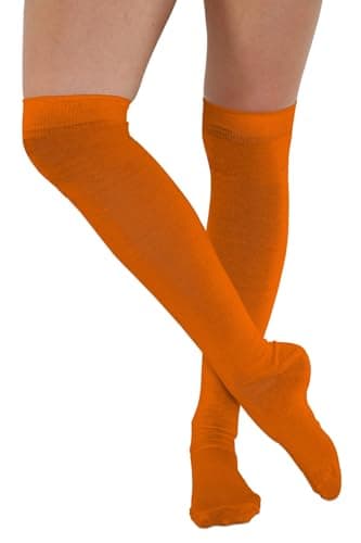 Image of FNA FASHIONS® Over the Knee Socks – Thigh High Cotton Socks | Long, Soft & Stretchy Boot Socks for Women & Girls | Plain & Striped Knee High Stockings (Plain Orange)