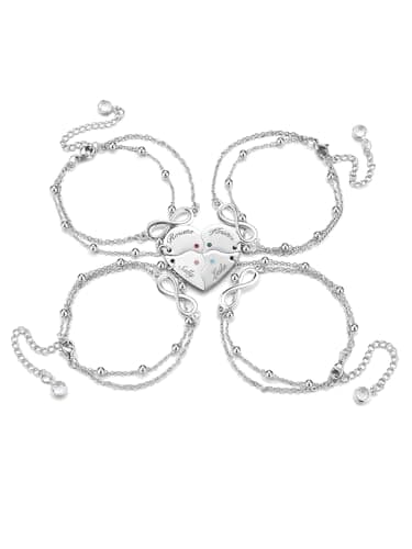 Image of JSDDE Personalised BFF Best Friends Bracelet Custom Engraved Puzzle Friendship Heart Puzzle Bracelet Jewellery Gifts Set of 4