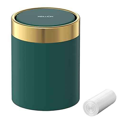 Image of Mbillion 1.5L Mini Bin with Lid, Desktop Small Trash Can Recycling Cute Metal Garbage for Tabletop Countertop Use,Stainless Steel 0.4Gal Waste Can Parlor Car Bedroom,Swing Lid Open (Dark Blue)