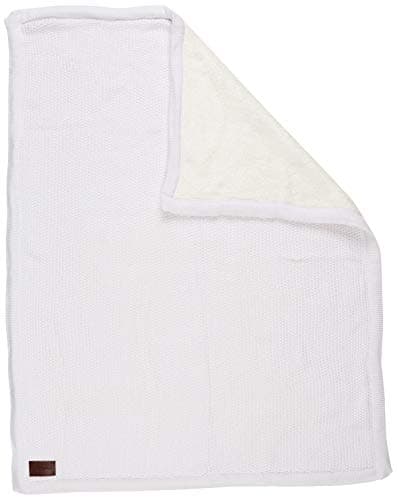 Image of The Little Green Sheep Knitted Baby Blanket with Fleece Lining - Made with Organic Cotton - White