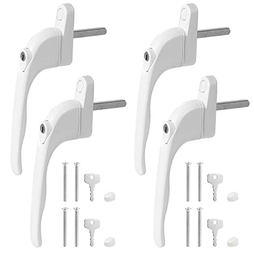 Image of Faankiton 4PCS Window Handles Aluminum Lockable Window Handle Inline Locking, Universal Left or Right Espag Handles 360° Rotation with Keys with 43mm Spindle for Indoor & Outdoor UPVC Windows (White)