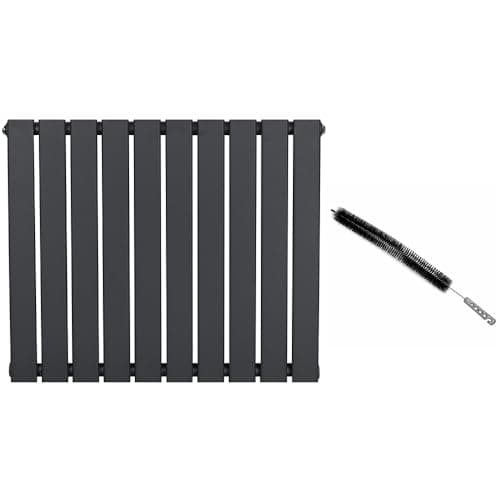 Image of Flat Single Column Radiator 600mm x 700mm Modern Designer Single Panel Central Heating Heater Anthracite Grey Carbon Steel Horizontal Radiator Cleaning Brush, Brackets & Practical Fixing Kit Bundle