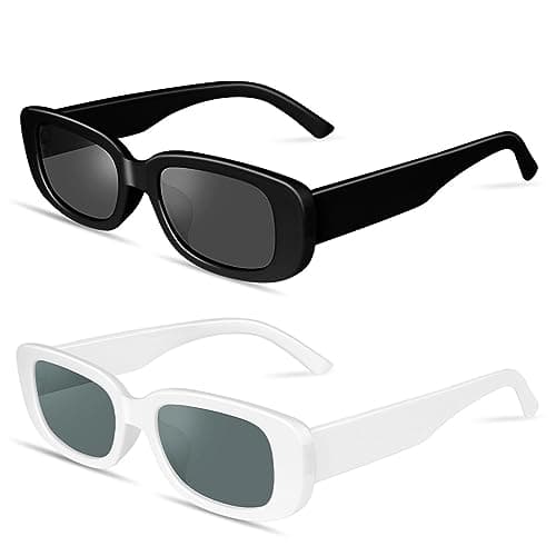 Image of Ainiv Rectangle Sunglasses, 2 Pairs Retro Square Sunglasses, UV 400 Sunscreen And UV Protection Square Frame, Fashion Eyeglasses for Women Men Kids Party Travel Photoshoot(Black & White)