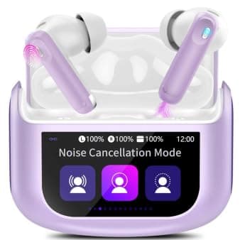 Image of 2026 Wireless Earbuds, Bluetooth 5.4 Headphones In Ear with Multifunctional Touch Screen, 48H HiFi Stereo Ear Buds with ANC/ENC Noise Cancelling/Transparency Mode, 5 EQ Modes, IPX7 Earphones, Purple
