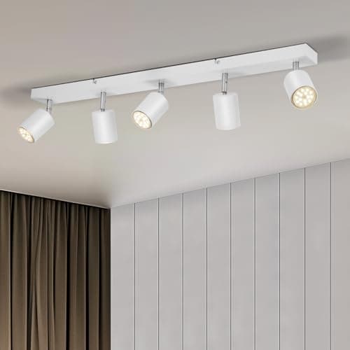Image of Gr4tec LED Ceiling Light Fitting 5 Way, Adjustable Spotlights Ceiling Lights White, Spotlight Bar Including 5 X GU10 Bulbs Natural White 4000K 550lm, Modern Kitchen Spot Lights for Hallway Bedroom