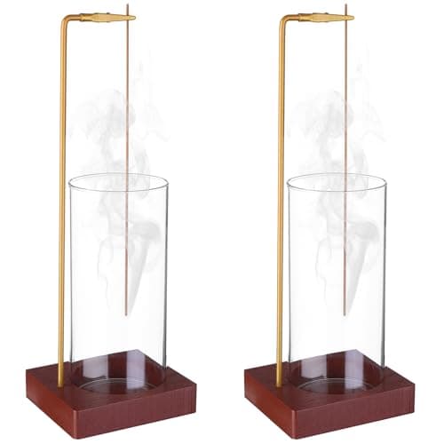 Image of 2Pcs Glass Incense Holders 2-in-1 Wooden Upside Down Incense Stick Holders with Removable Glass Ash Catcher, Incense Holder for Sticks Anti-Ash Incense Cone Holder for Yoga Spa Madiation home decor