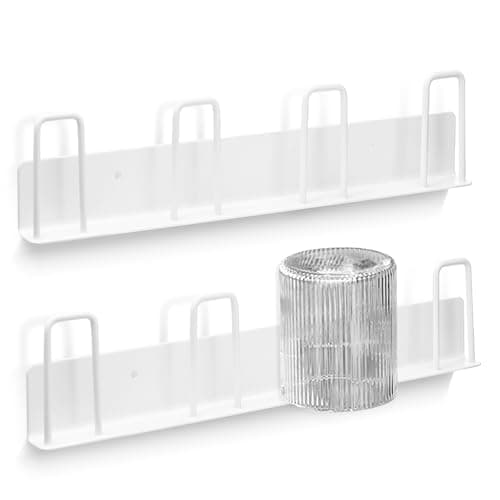 Image of Huakaile Set of 2 Wall Mounted Mug Rack with 8 Hooks, Coffee Cup Holder, Metal Mug Wall Rack Hanger Cup Storage Organizer for Kitchen Office Bar Display Accessories (White)