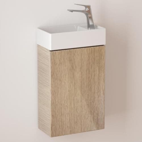 Image of Durovin Bathrooms 400mm Wall Mounted Storage Cabinet Vanity Unit Include Basin for Cloakroom Bathroom- Soft Close Door - 710mm × 220mm(H×D) - Wood Oak Effect