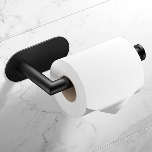 Image of HITSLAM Toilet Roll Holder Self Adhesive Matte Black 304 Stainless Steel Stick on Toilet Paper Holder for Bathroom