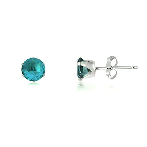 Image of 3MM Classic Brilliant Round Cut Cubic Zirconia (CZ) Sterling Silver Solitaire Stud Earrings/Ear Studs for Women Ladies Girls - Birthstone Earrings - BLUE ZIRCON. 3-BZIR