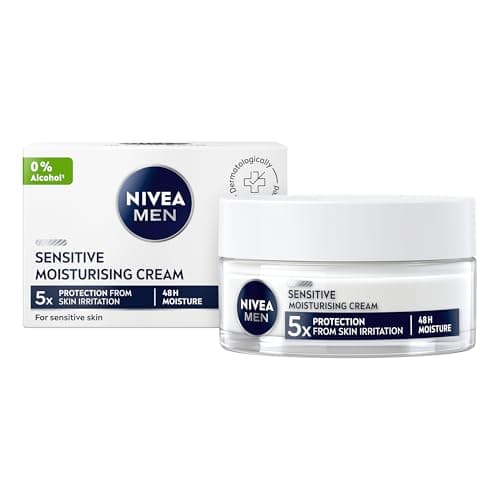 Image of NIVEA MEN Sensitive Moisturising Cream (50ml), Face Care Moisturiser with Vitamin Pro Complex & 0% Alcohol for All-Day Relief from Skin Irritation & 48H Moisture, Ideal for Sensitive Skin