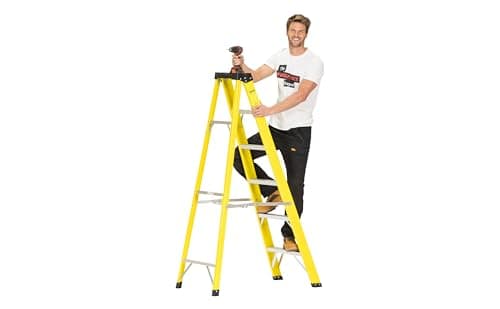 Image of The Workplace Depot 6 Tread Fibreglass Step Ladder – Lightweight, Stable & EN-131 Certified – Professional-Grade Ladder for Electrical & Industrial Use