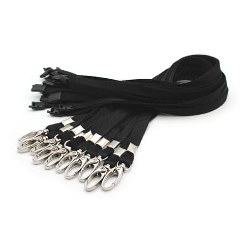 Image of EasyBadge Black Lanyards for ID Badges with Safety Breakaways and Metal Lobster Clips - Pack of 10