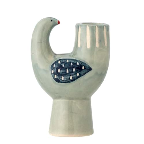 Image of Bloomingville Trudy Candle Holder in Bird Design, Ceramic in Blue/Green, 12 x 8 cm - Stylish Decorative Element