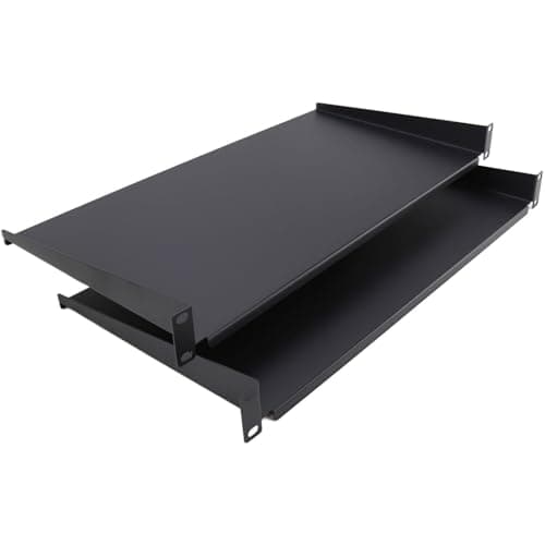 Image of kenable Fixed Cantilever Shelf 1U 250mm Deep Black 19 inch Data Cabinet Rack Mount for Routers CCTV Equipment - Twin Pack