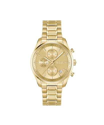 Image of BOSS Analogue Multifunction Quartz Watch for Women Grand Tour Ladies Collection with Gold Colored Stainless Steel Bracelet - 1502768
