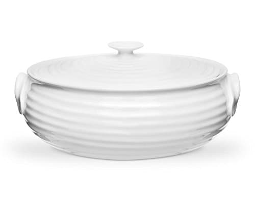 Image of Portmeirion x Sophie Conran Porcelain Casserole Dish with Lid - White Oval Serving Dish, Oven, Microwave and Dishwasher Safe, Suitable for Everyday Cooking and Entertaining