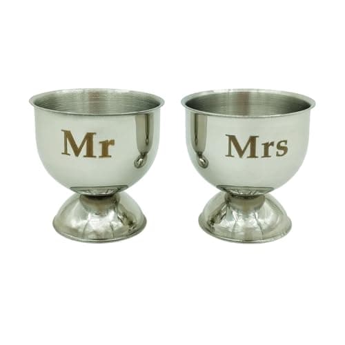 Image of SETOFI Egg Cups, Mr and Mrs Egg Cup Holder Stainless Steel Egg Holders Easter Egg Stand for Breakfast 2pcs (Silver)