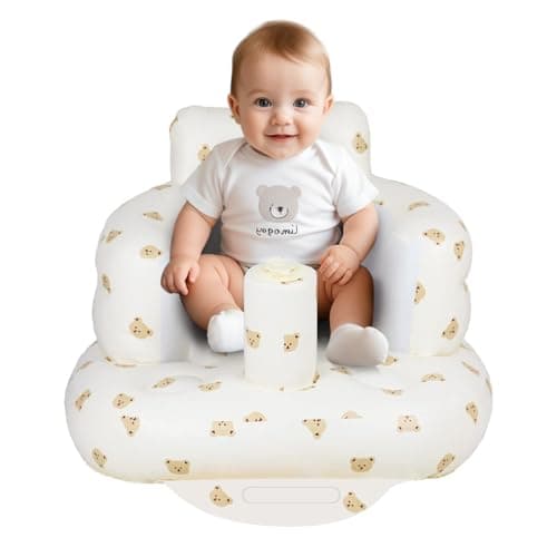 Image of AirSwim Inflatable Baby Seat, Inflatable Baby Chair for Babies 3-36 Months, Portable Blow Up Chair with Built in Air Pump, Sit Me Up Floor Seat for Learning to Sit, Palying, Camping, Travel, Bear Head