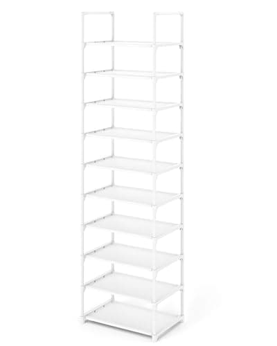 Image of Kitsure Shoe Rack - 10-Tier Shoe Storage with Detachable Fabric Shelves & Metal Frame, Tall Shoes Rack for Closet, Entrance, Living Room, 174.0cm x 43.0cm x 30.0cm, White