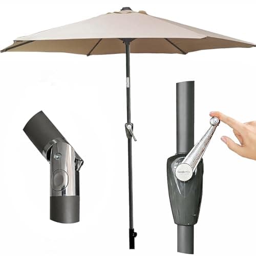 Image of GardenCo 2m Outdoor Parasol - Crank Up & Tilt Garden Parasol Umbrella - UV Rated 50-38mm Pole (2m, Taupe)