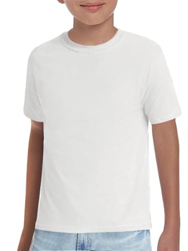 Image of Haloumoning Boys' Plain T-Shirt, Short Sleeve Crew Neck Tee for School PE, Soft Basic T Shirts Casual Top for Kids 5-14 Years, White, 160
