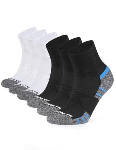 Image of CLOSEMATE Mens Sports Quarter Ankle Socks Anti-Blister Cushioned Trainer Running Athletic Socks for Women Breathable Cotton Performance Walking Socks 6 Pairs(3Black 3White, Size M)