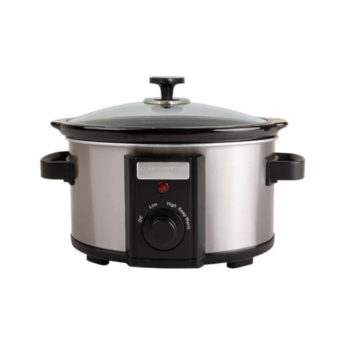 Image of CHARLES BENTLEY 3.5L Capacity, Slow Cooker, Black, Removable Ceramic Bowl, Small, Stainless Steel, Tempered Glass Lid, Serves 2-3 People, 180W, 2 Heat Settings, Keep Warm Function (34x25.2x22.1cm)