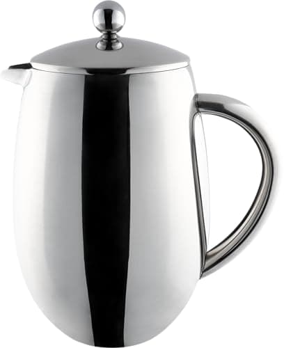 Image of Café Olé BFD-08 BFD Cafetière, 1 Litre 3 Cup Double Walled Stainless Steel French Press Coffee Maker, Mirror Finish, Silver