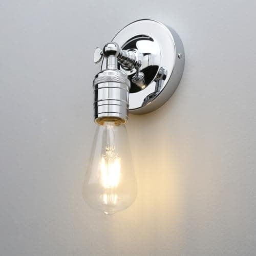 Image of Phansthy Simple Style Retro Industrial Wall Light One-Head Wall Lamp Without Shade Vanity Mirror Lighting Suit for E27 Bulbs (Chromed)