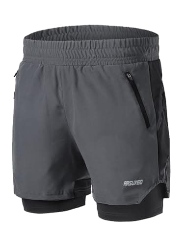 Image of ARSUXEO Men's 2 in 1 Active Running Shorts with 2 Zipper Pockets B191 Dark Grey M