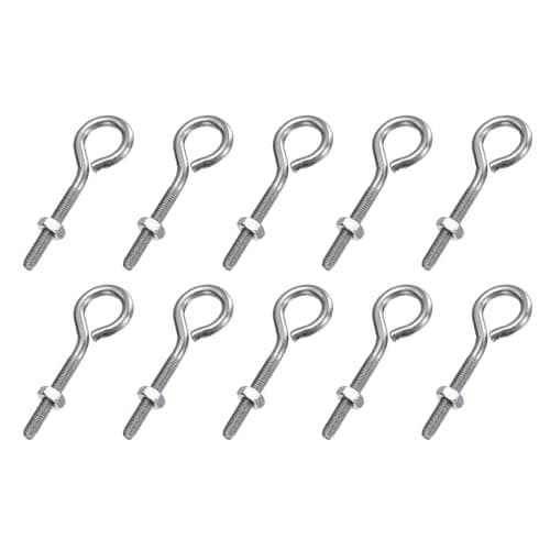 Image of sourcing map 10 Pack Eye Bolts, M3 x 22mm 304 Stainless Steel Threaded EyeBolt Silver Eye Hooks with Nut for Hanging or Securing Cables
