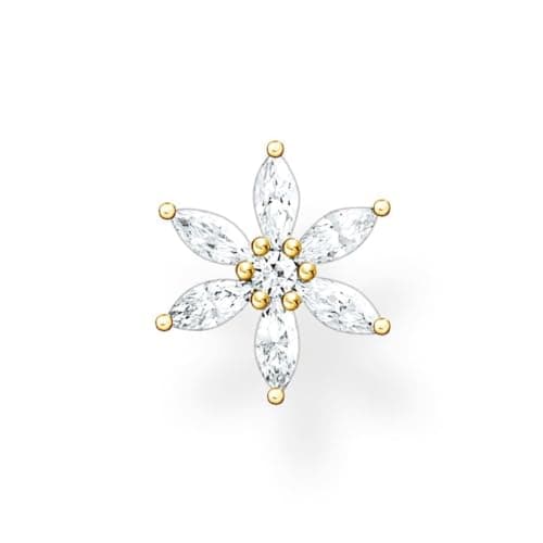 Image of THOMAS SABO Single ear stud flower white stones gold 925 Sterling Silver, 18k Yellow Gold Plating