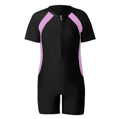 Image of Okdance Swimming Costume for Boys Girls, One-Piece Kids Swimsuit Short Sleeve Swimming Costume for Summer Surfing Swimming Water Sports Boy Girl (UK, Age, 12 Years, 14 Years, Regular, Pink)