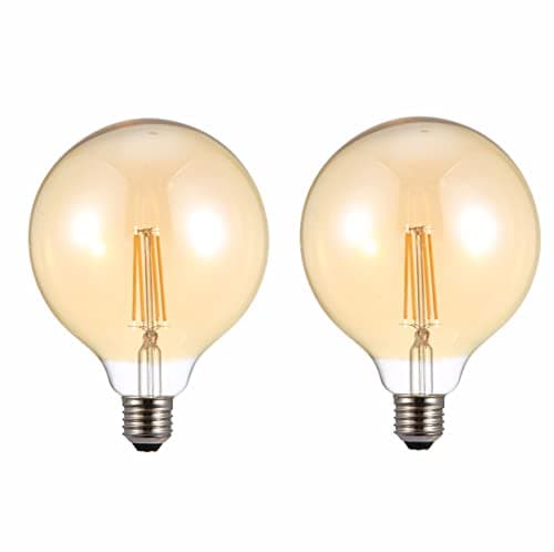 Image of TEKLED G125 Dimmable LED Filament Globe Bulb, 6.5W (60W Equivalent), Warm White 2400K, E27 Edison Screw, Pack of 2