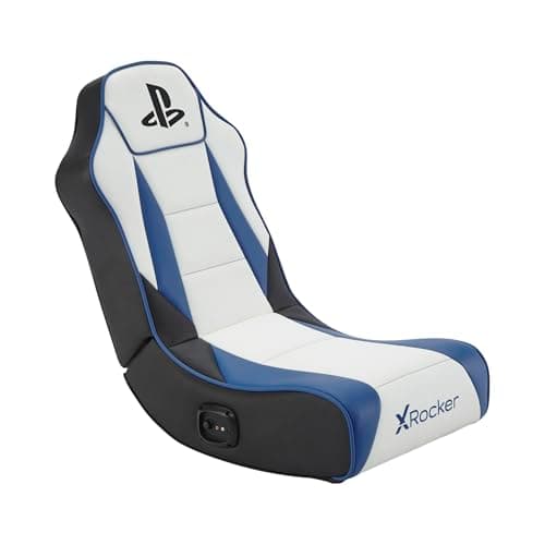 Image of X-Rocker PlayStation Geist 2.0 Floor Rocker, Audio Gaming Chair - Headrest Speakers, Ergonomic Support, Foldable Rocking Base, Wipe-Clean Faux Leather for Kids & Teens - White & Blue - Licensed