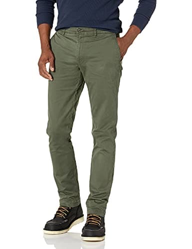 Image of Amazon Essentials Men's Skinny-Fit Washed Comfort Stretch Chino Trousers, Olive, 35W / 32L