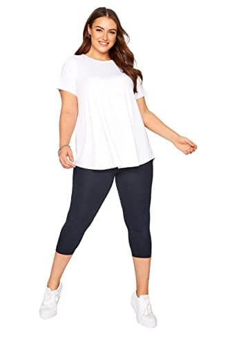 Image of Yours for Good Curve Plus Size Navy Cotton Soft Stretch Cropped High Waisted Leggings - Women's Yoga Workout Gym Blue 18