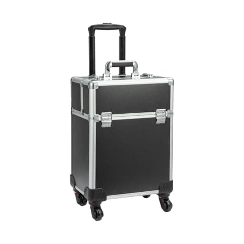Image of SUNNYNEST Professional Makeup Trolley Rolling Cosmetic Organiser Vanity Case with Wheels Beauty Artist Salon Technician Organiser Large Aluminium Beauty Artist Trolley Box (Black)