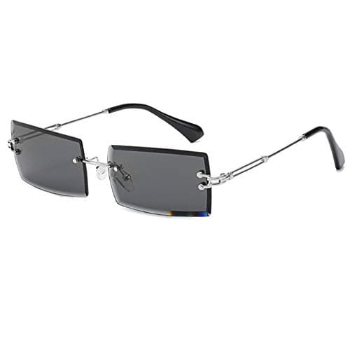 Image of YUELUQU Retro Rimless Rectangle Sunglasses for Women Men Transparent Glasses Y2K Vintage Eyewear (Silver black)