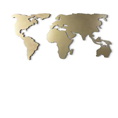Image of Tubibu World Map Wall Art, 100% Metal World Map 2D, Sculpture, Large and Wide - Size (23.6" x 47.2") - Wall Hanging for Living Room, Bedroom, Dorm (Gold)