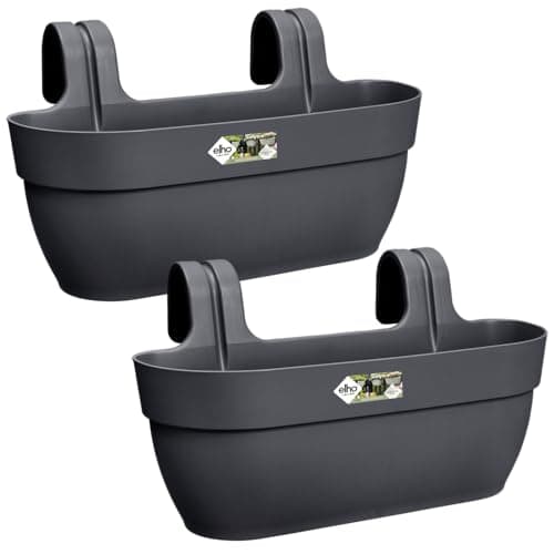 Image of elho Vibia Campana Easy Hanger L - Planter for Balcony - 100% Recycled Plastic - Set of 2 - L46 x W24.1 x H26.5 cm - Black/Anthracite