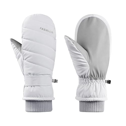 Image of Feelorna Women Ski Gloves, Waterproof Touchscreen Ski Mittens Soft Winter Thermal Mittens with Plush Windproof Anti-slip Snow Gloves for Skiing Running Hiking Outdoor Sports (White, One Size)