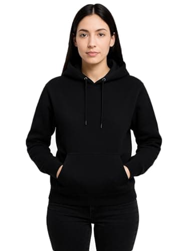 Image of True Face Women Hoodie Pullover Fleece Classic Ladies Hooded Top Plain Ribbed Cuff Long Sleeve Sweatshirt Pull Over Jumper Hoody Top Black M